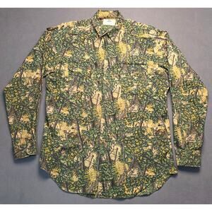 VTG Bushlan '89 Shirt Men Lg South Texas Green Camo Long‎ Sleeve Button Hunting